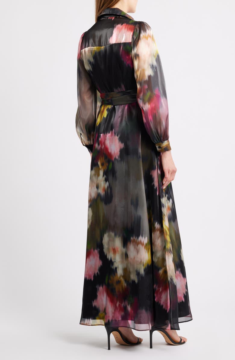 Julia Jordan Abstract Floral Long Sleeve Organza Gown, Alternate, color, Black Multi