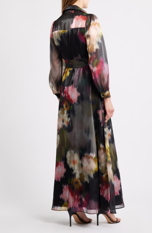 Julia Jordan Abstract Floral Long Sleeve Organza Gown In Multi