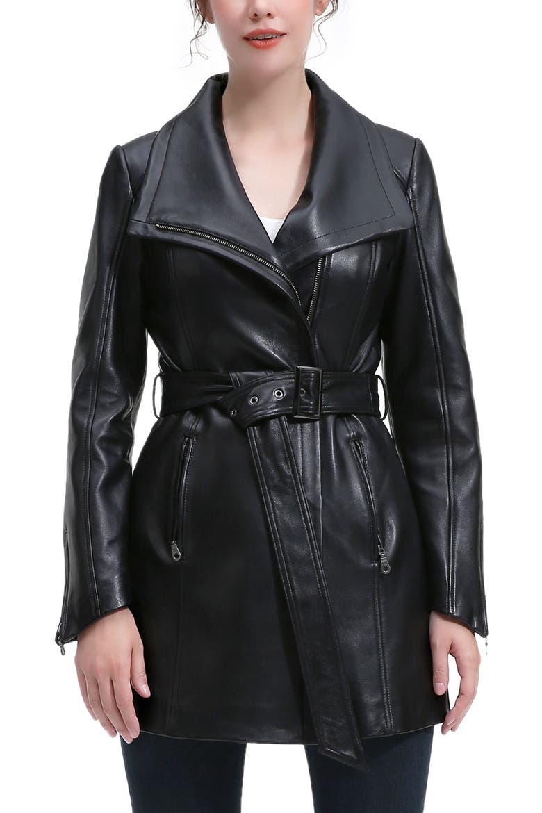 Ada Leather Trench Coat, Alternate, color, Black