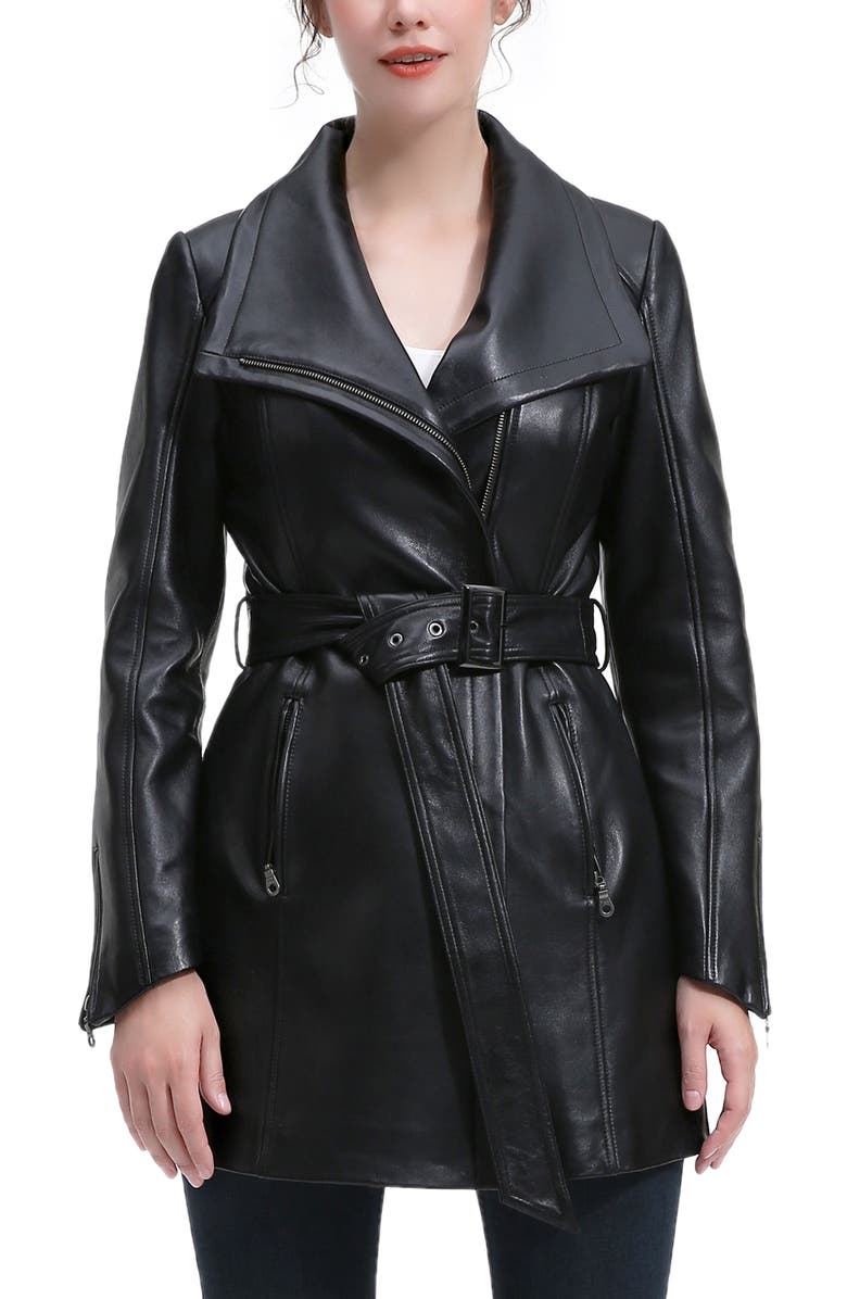Kimi & Kai Ada Leather Trench Coat, Alternate, color, Black