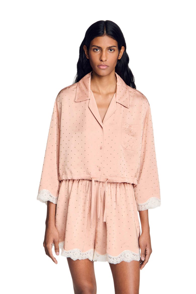 Shirt embellished with rhinestones, Alternate, color, Nude