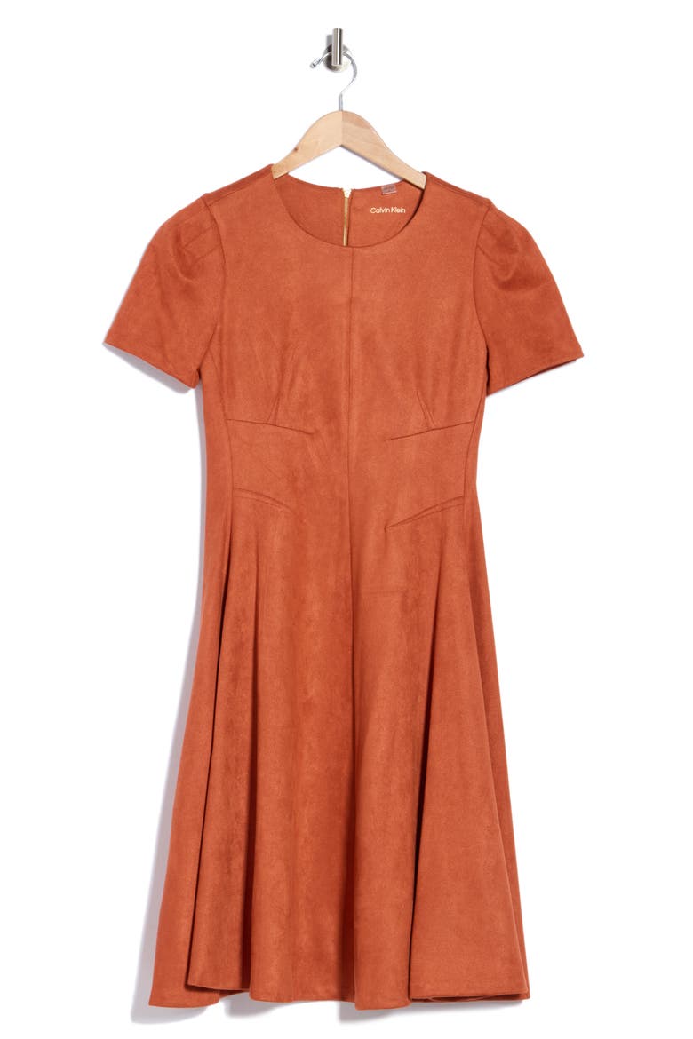 Faux Suede A-Line Dress, Main, color, RUST