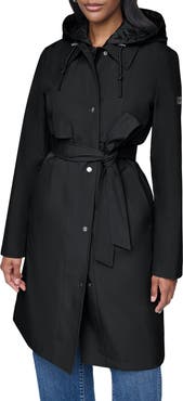 DKNY Softshell Quilted Bib Hooded Water Resistant Trench Coat