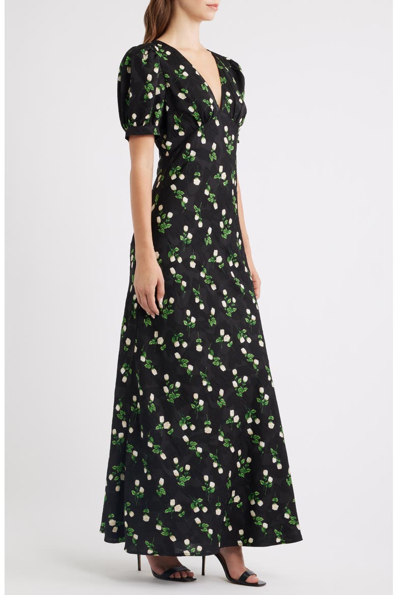 Milan Floral Print Satin Gown, Alternate, color, BLACK FLORAL