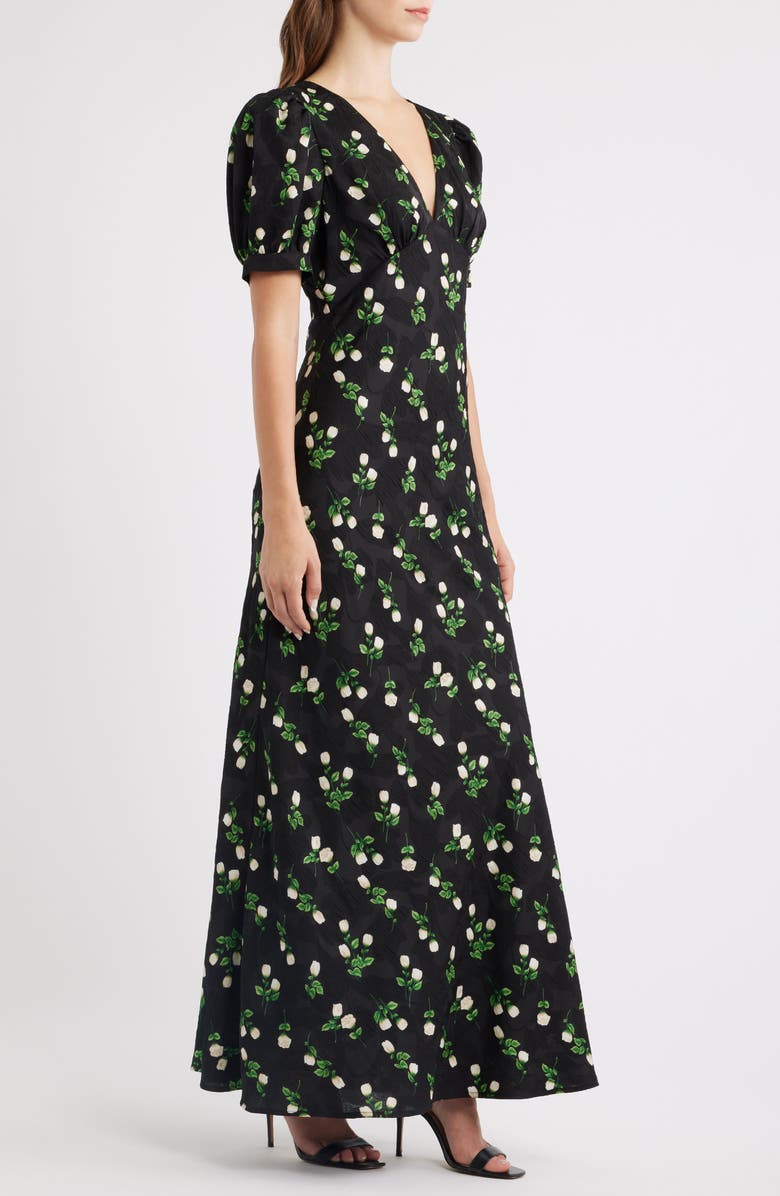 Lulus Milan Floral Print Satin Gown, Alternate, color, Black Floral