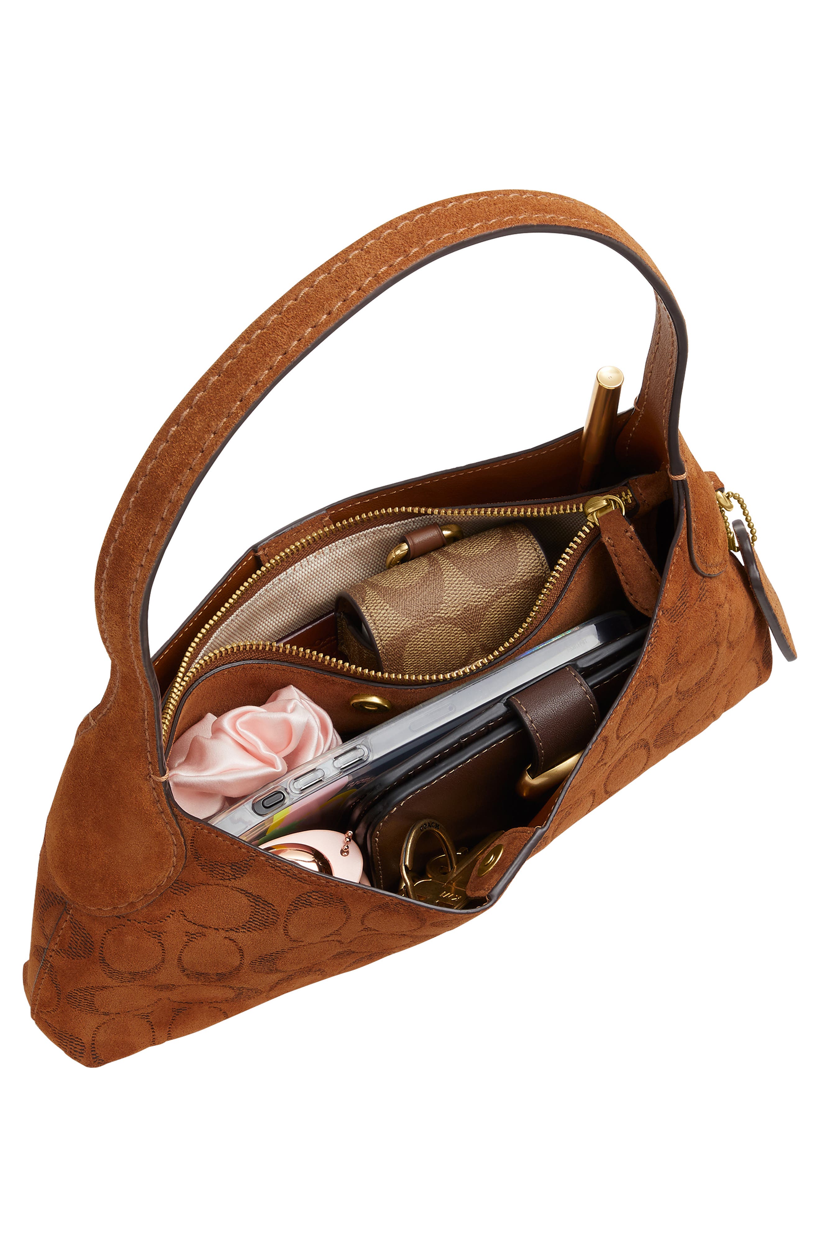 Brooklyn 26 Signature Suede Leather Shoulder Bag, Alternate, color, B4/TOBACCO