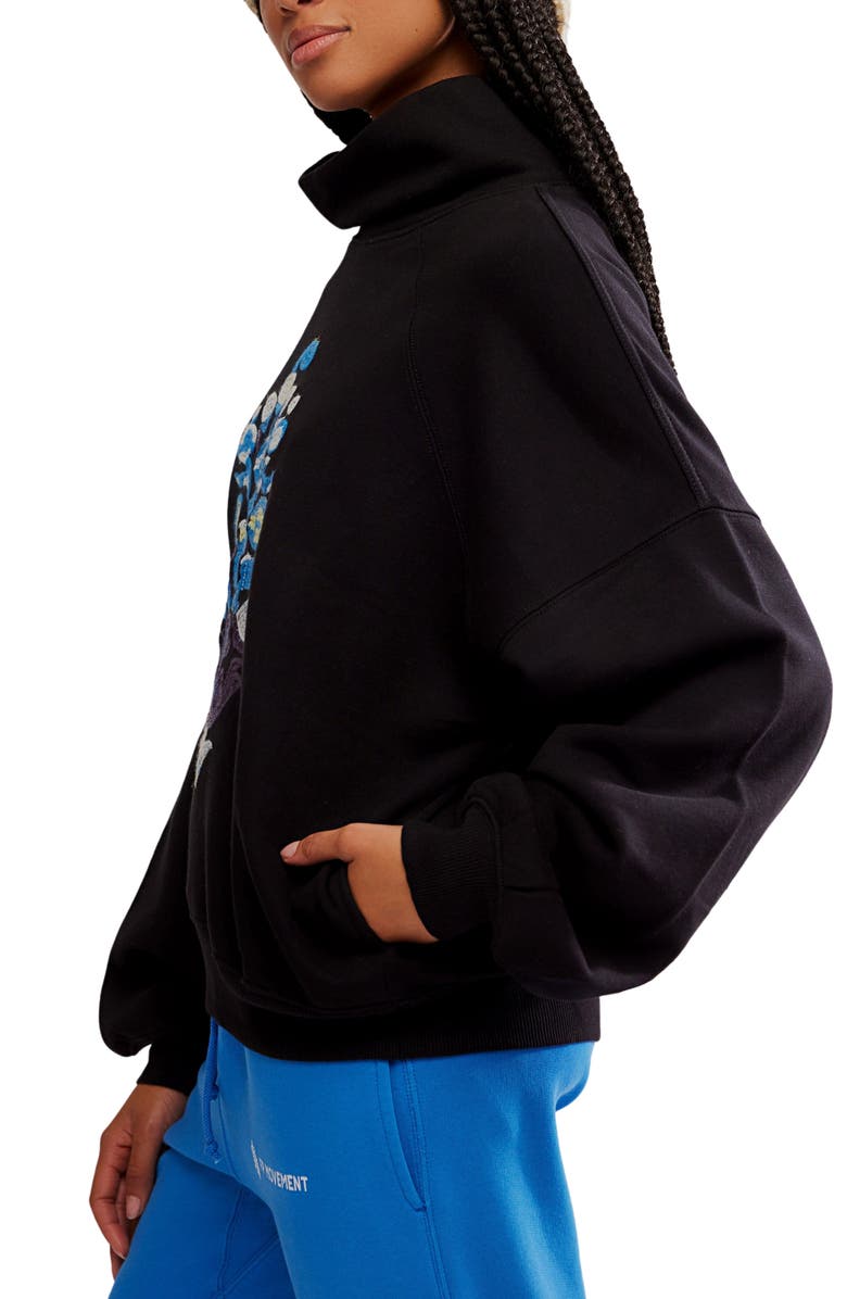 Free People FP Movement On Your Mark Logo Embroidered French Terry Sweatshirt, Alternate, color, Black Combo