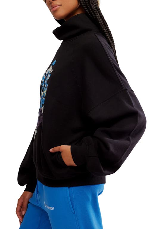 Free People Fp Movement On Your Mark Logo Embroidered French Terry Sweatshirt In Black