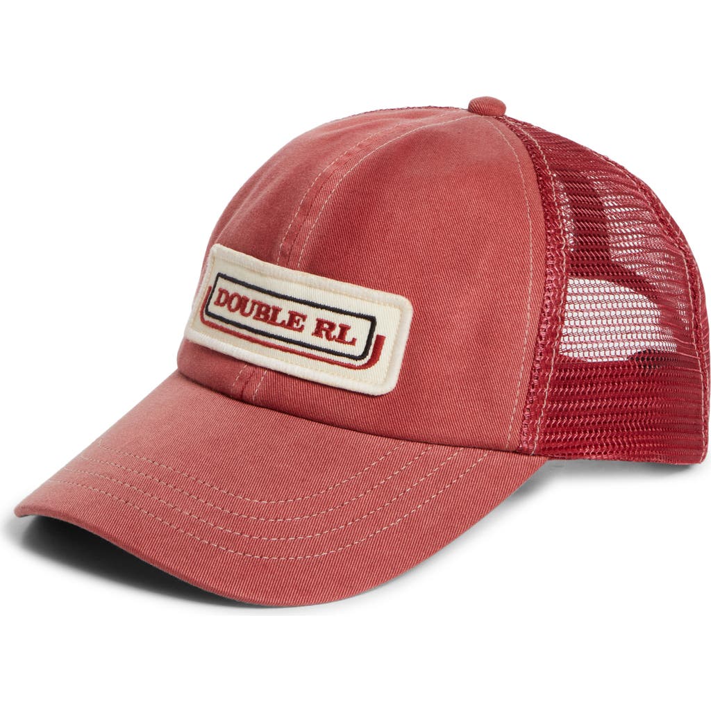 Double Rl Logo Patch Cotton Twill Trucker Hat In Faded Red