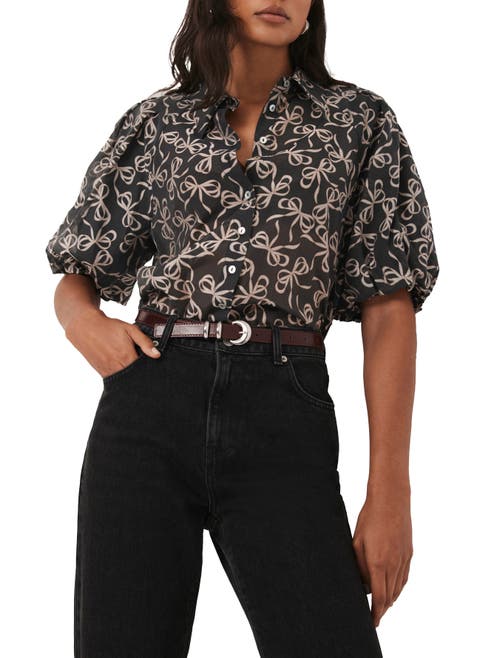 Bow Print Cropped Shirt