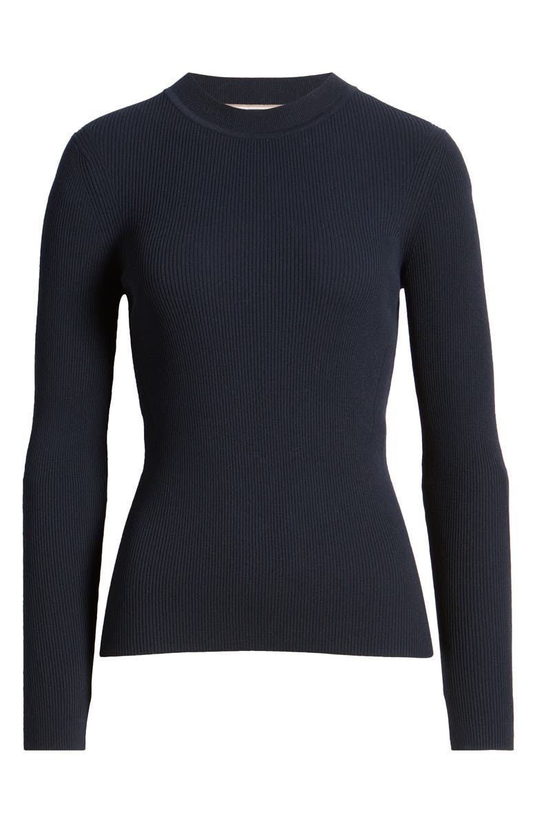 BOSS Feskiera Rib Mock Neck Sweater, Alternate, color, Dk Bu