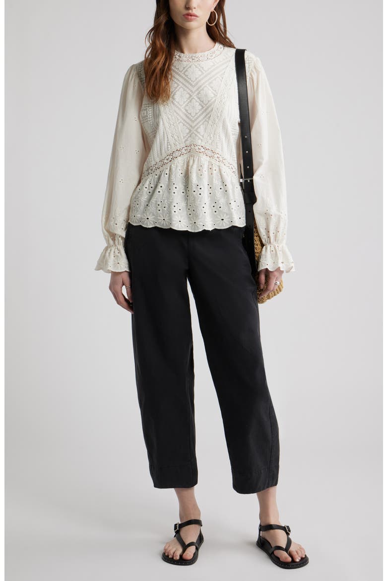 Pull-On Crop Barrel Leg Cotton Pants, Alternate, color, BLACK JET
