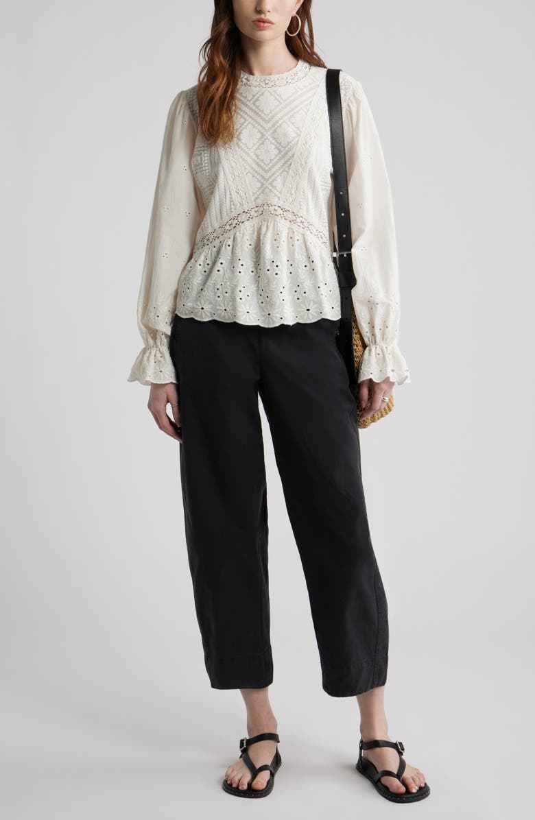 Treasure & Bond Pull-On Crop Barrel Leg Cotton Pants, Alternate, color, Black Jet