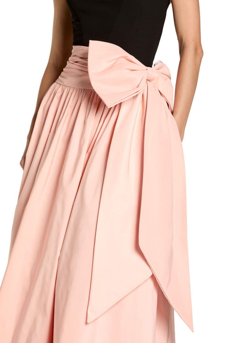 Women’s Strapless Crepe and Faille A-Line Gown with Oversized Bow, Alternate, color, Black Blush