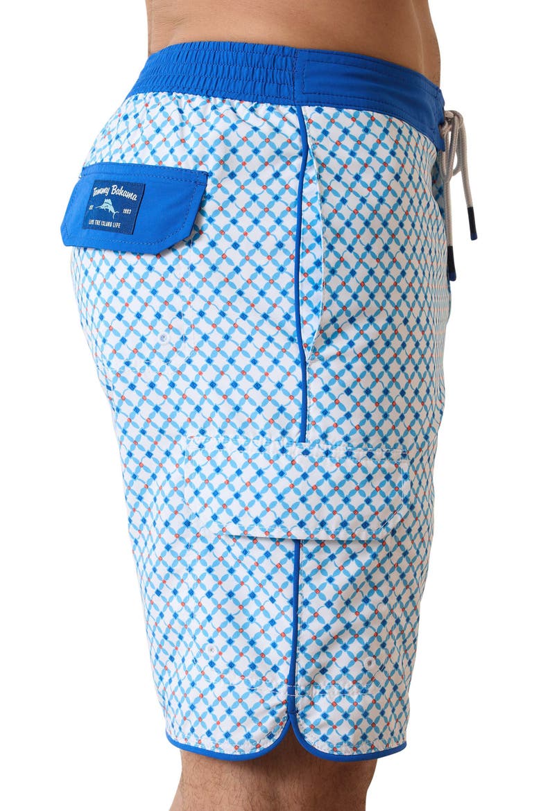 Baja Surfside Geo Board Shorts, Alternate, color, WHITE