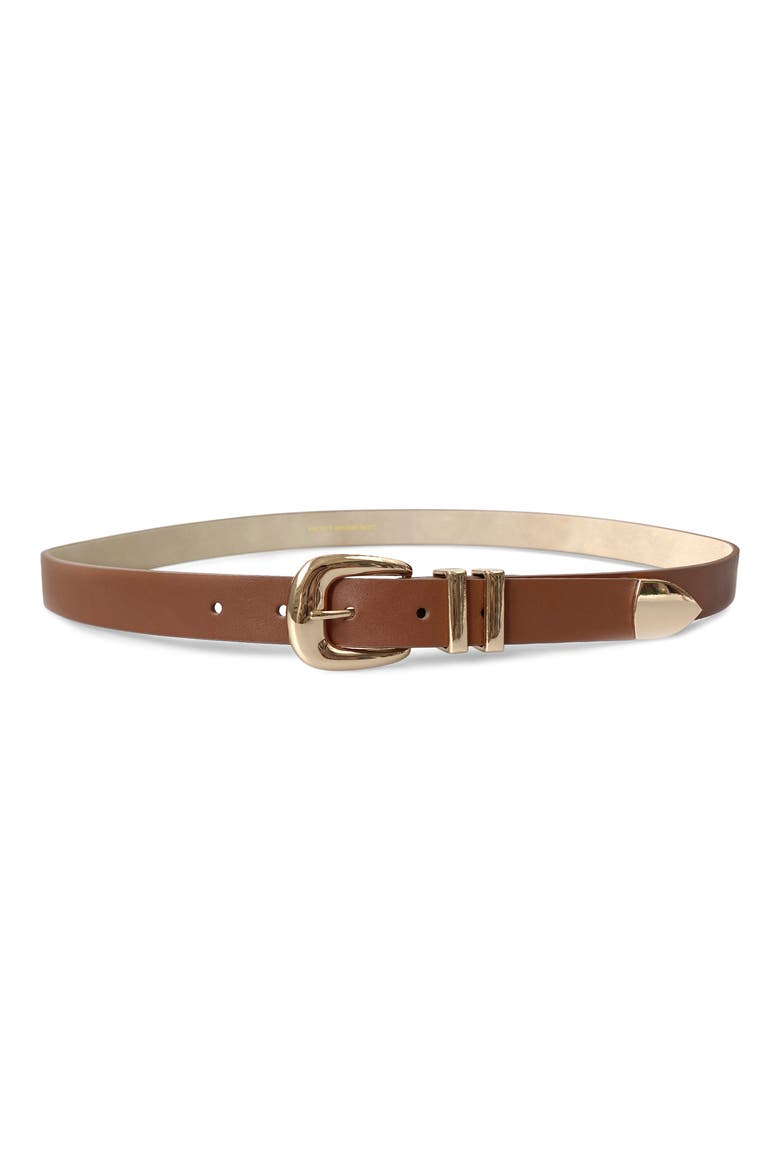 Atlas Faux Leather Belt, Main, color, BROWN/ GOLD