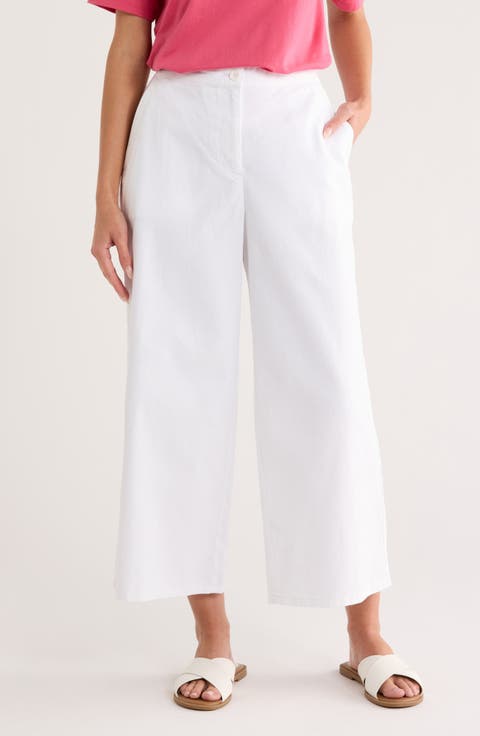 Crop Wide Leg Cotton Blend Pants