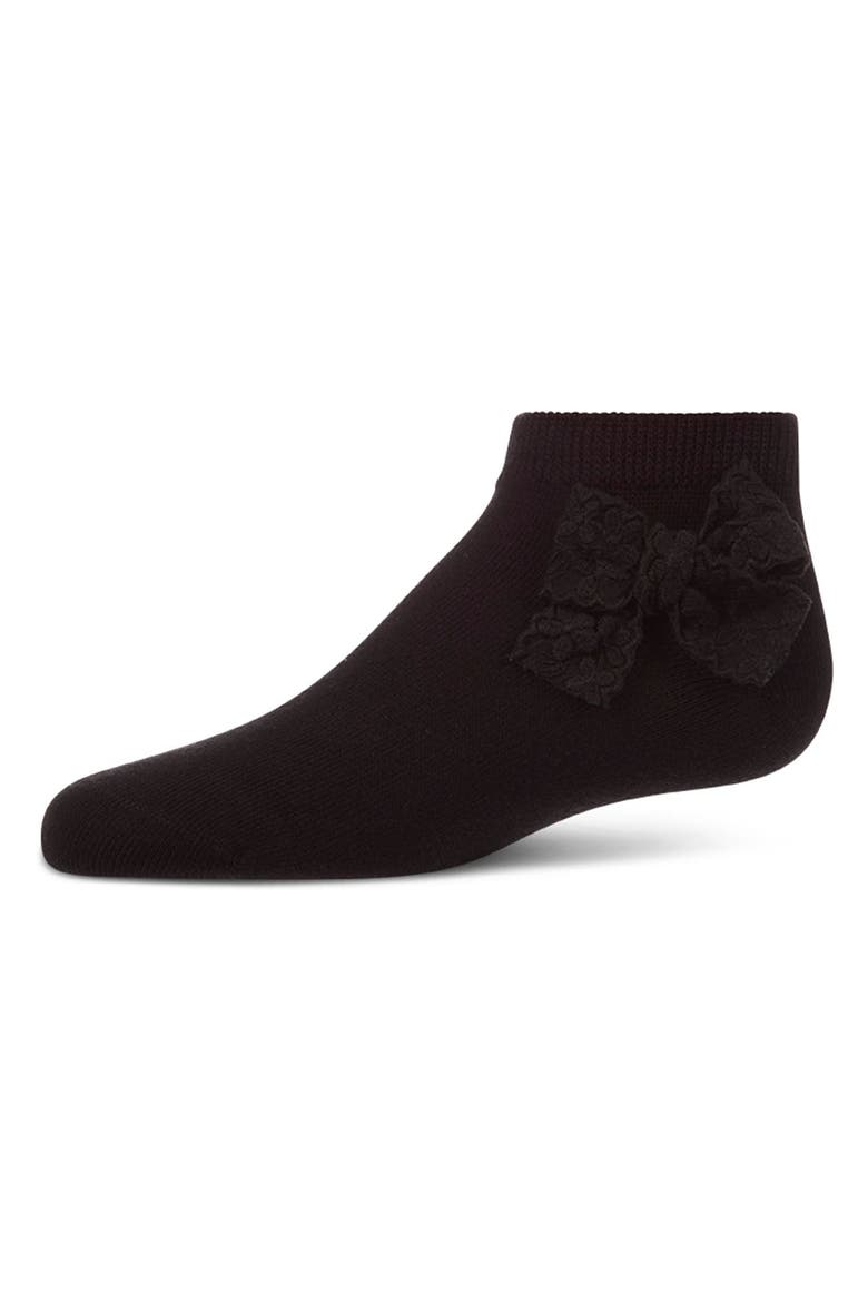 Fashion Ankle Sock with Floral Lace Bow, Main, color, Black