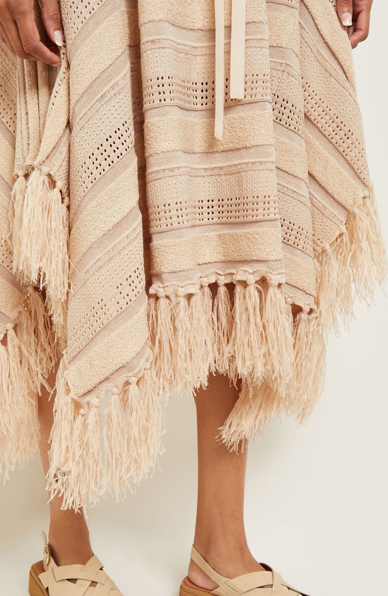 Misook Pointelle Stripe Tassel Detail Midi Dress, Alternate, color, 