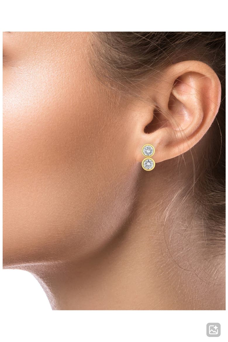 Double Cubic Zirconia Bezel Stud Earrings, Alternate, color, GOLD PLATED