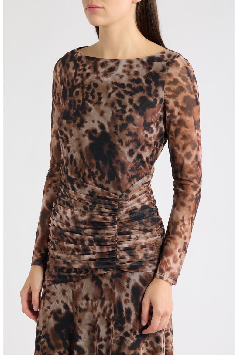 Print Long Sleeve Maxi Dress, Alternate, color, BLACK BROWN
