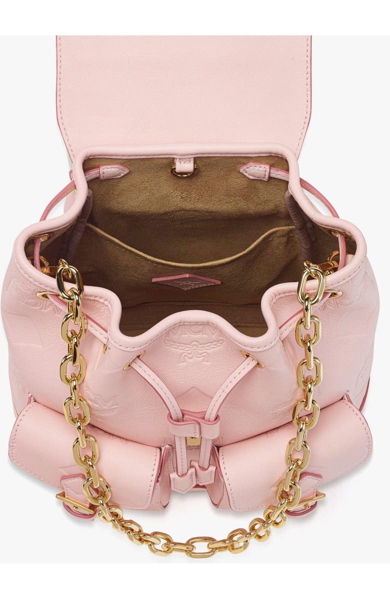MCM Aren Drawstring Backpack in Maxi Monogram Leather, Alternate, color, Lotus Pink
