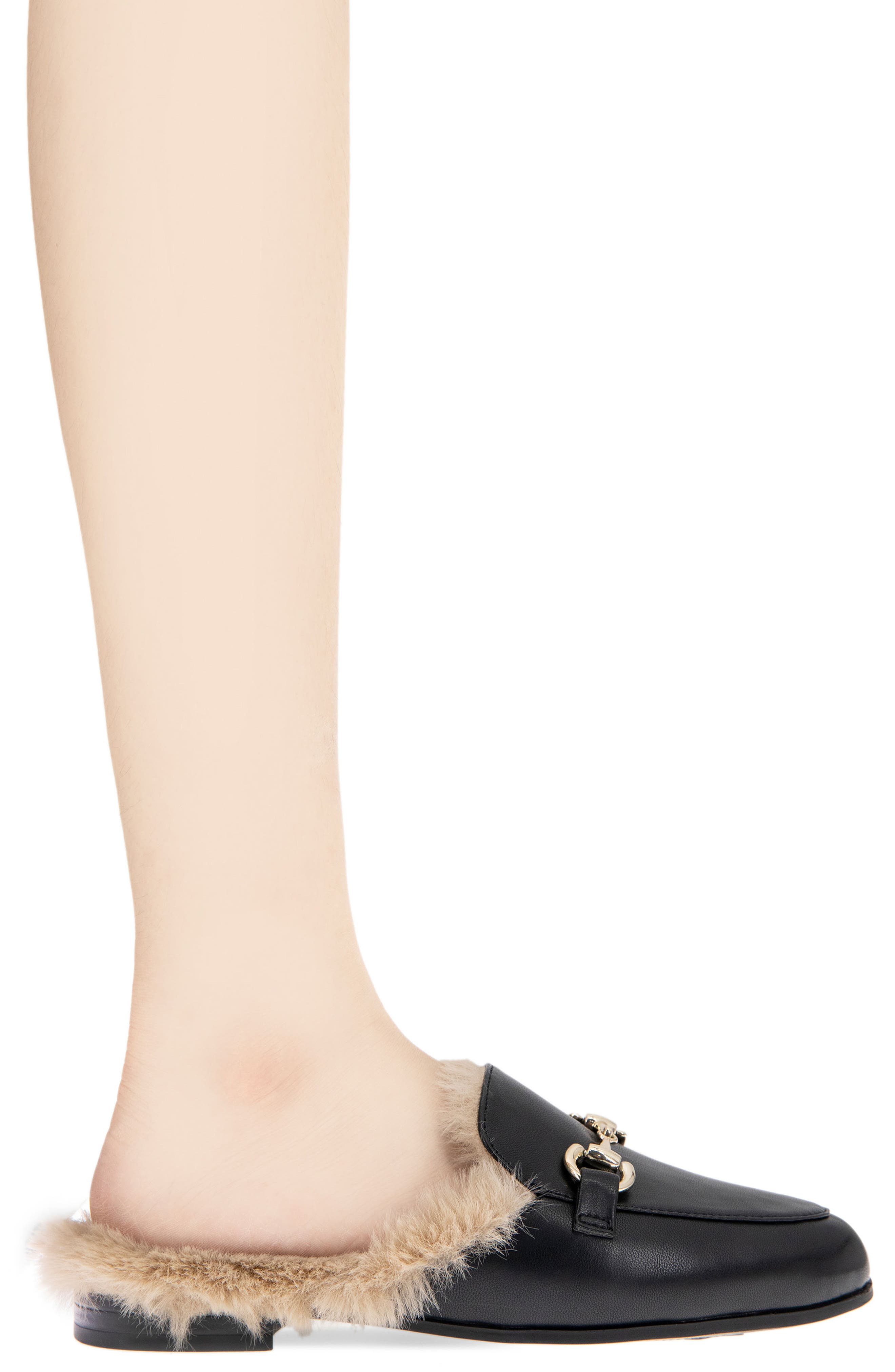 BCBGeneration Zorie Faux Fur Bit Mule, Alternate, color, Black