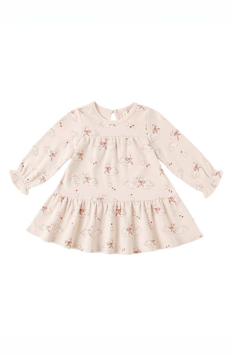 QUINCY MAE Swans Long Sleeve Jersey Dress, Main, color, Petal