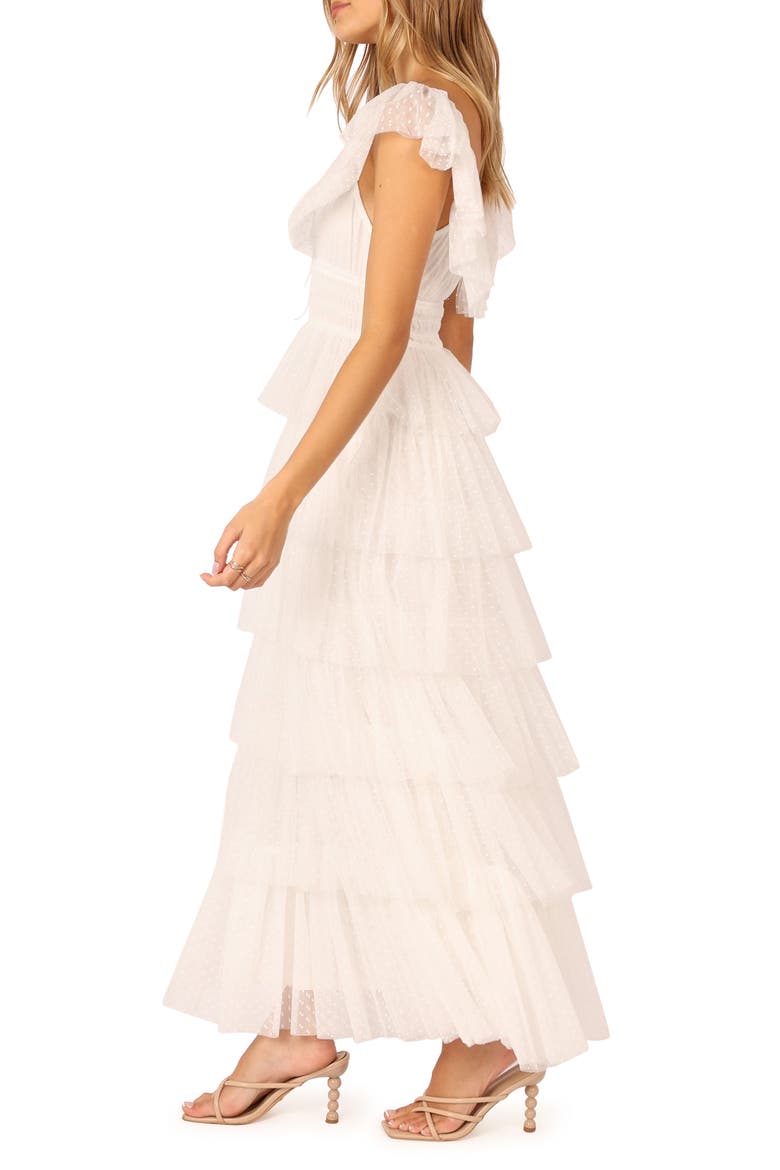 Belle Swiss Dot Tulle Tiered Maxi Dress, Alternate, color, OFF WHITE