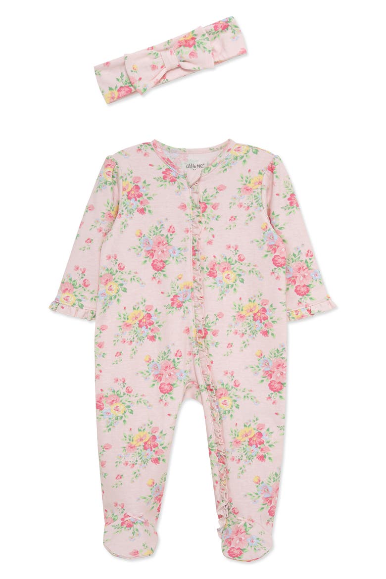 Bouquet Floral Footie & Headband Set (Nordstrom Exclusive), Main, color, PINK FLORAL