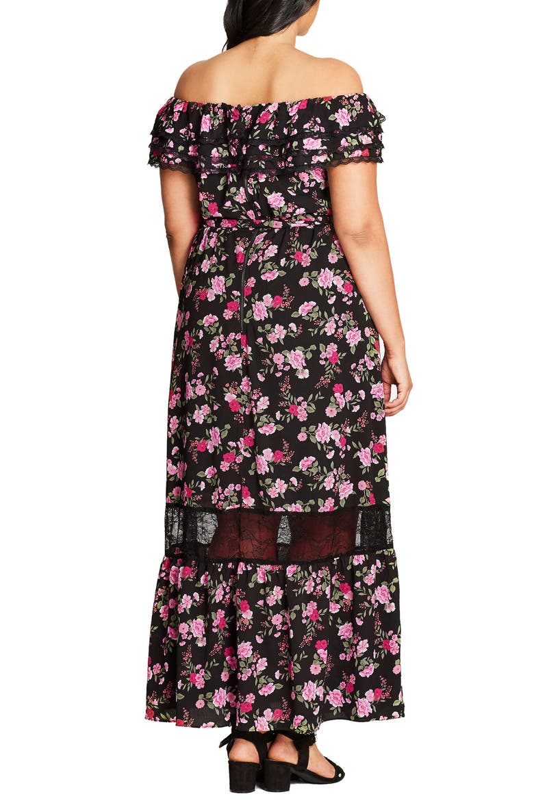 Free Love Floral Off the Shoulder Maxi Dress, Alternate, color, FUCHSIA