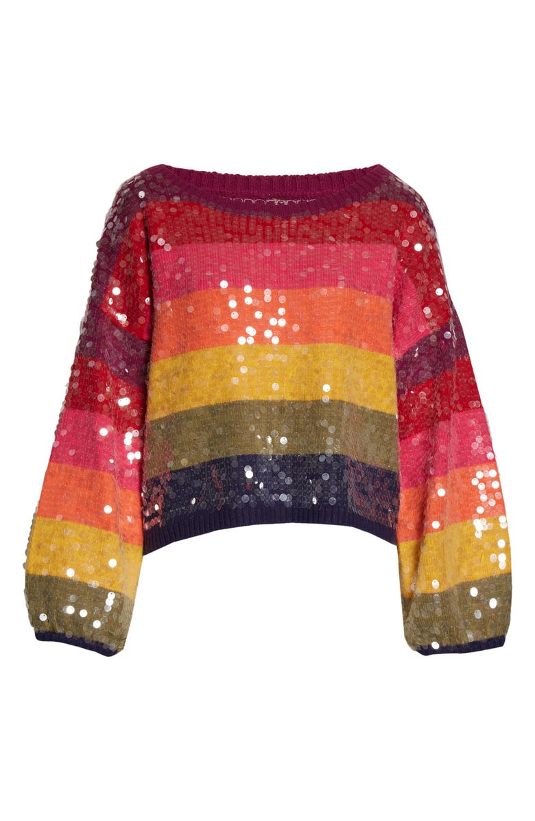 FARM Rio Rainbow Stripe Sequin Sweater, Alternate, color, 