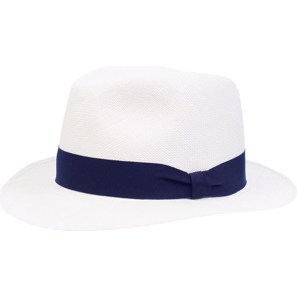 Wigens Paja Toquilla Straw Panama Hat With Grosgrain Band In Navy