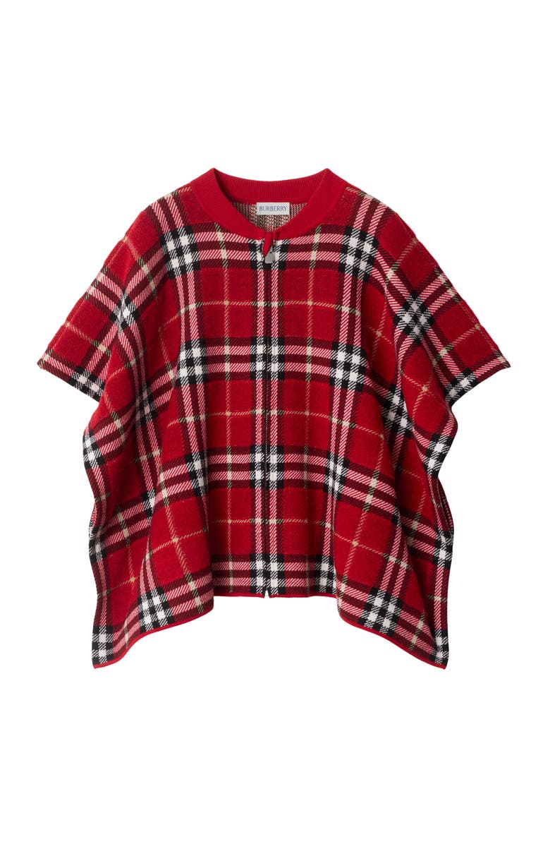 Burberry Check Wool Cape, Main, color, Poppy Red