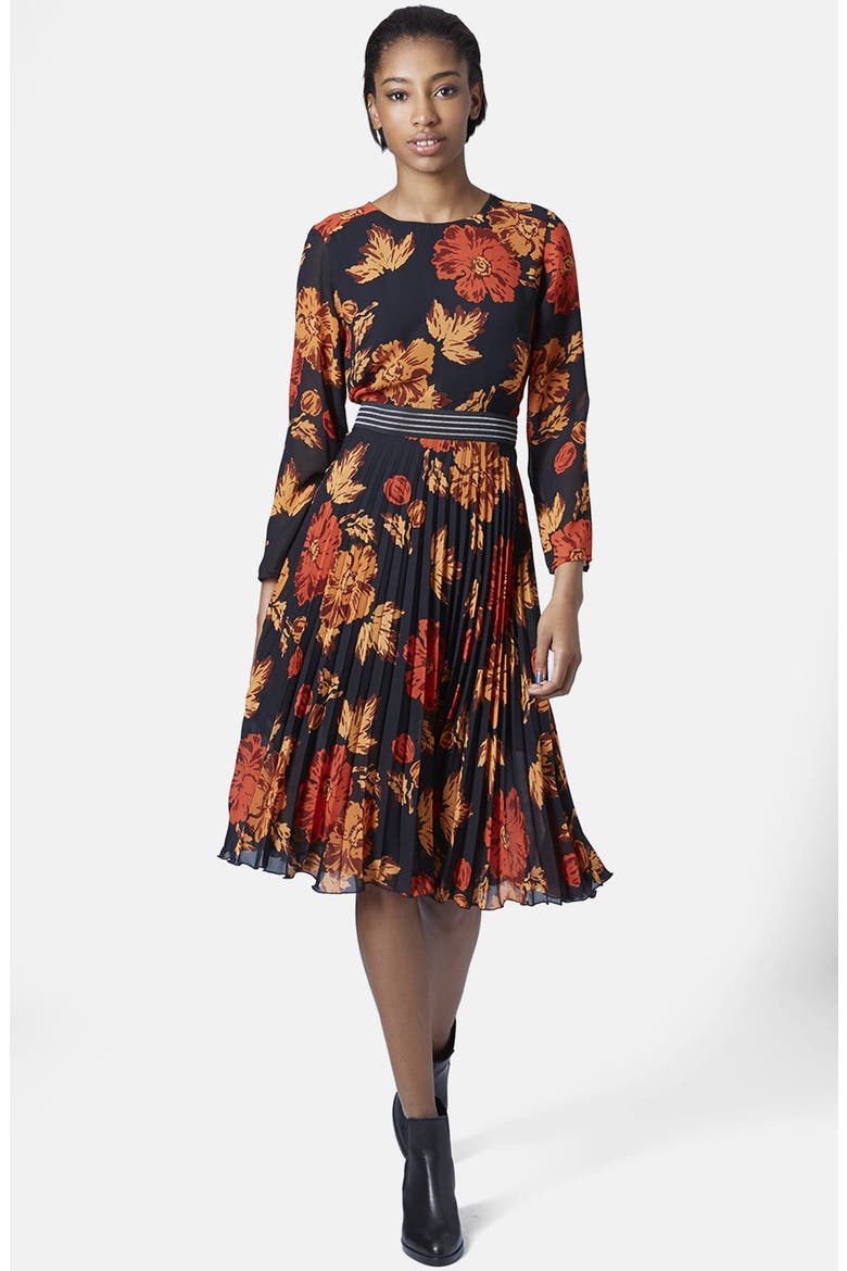 'Bloomsbury' Floral Print Midi Dress, Alternate, color, RED MULTI