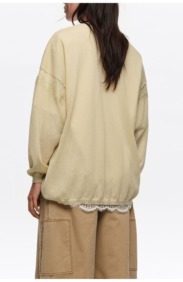 Bimba y Lola Long Cotton and Linen Cardigan With Lace Trim, Alternate, color, Light Green