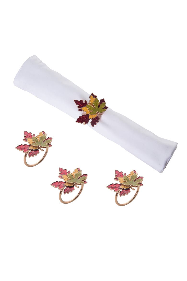 Layered Maple Leaves Set of 4 Cloth Napkin Rings, Main, color, Red