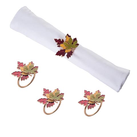 Layered Maple Leaves Set of 4 Cloth Napkin Rings