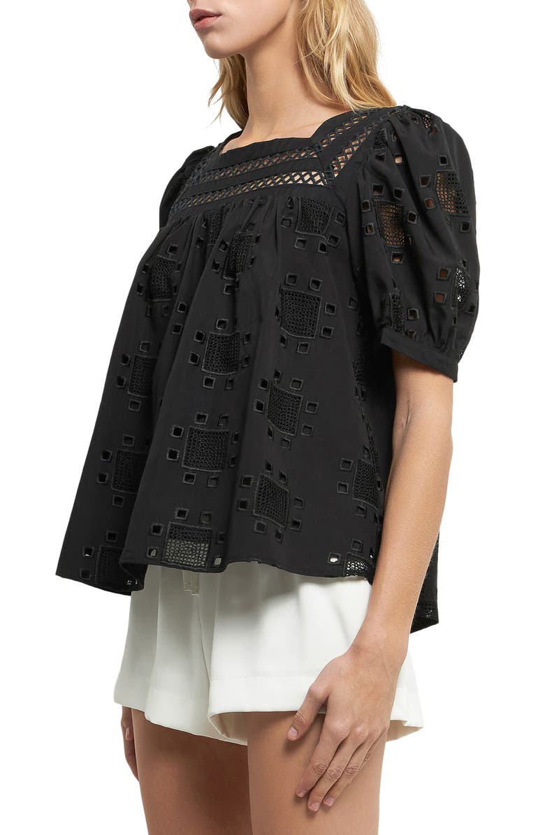 English Factory Eyelet Puff Sleeve Top, Alternate, color, 