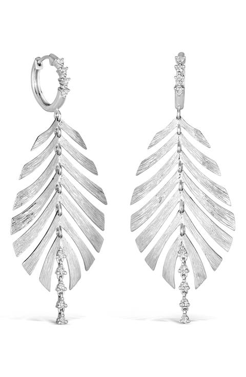 Bahia 18K White Gold Diamond Hoop Drop Earrings