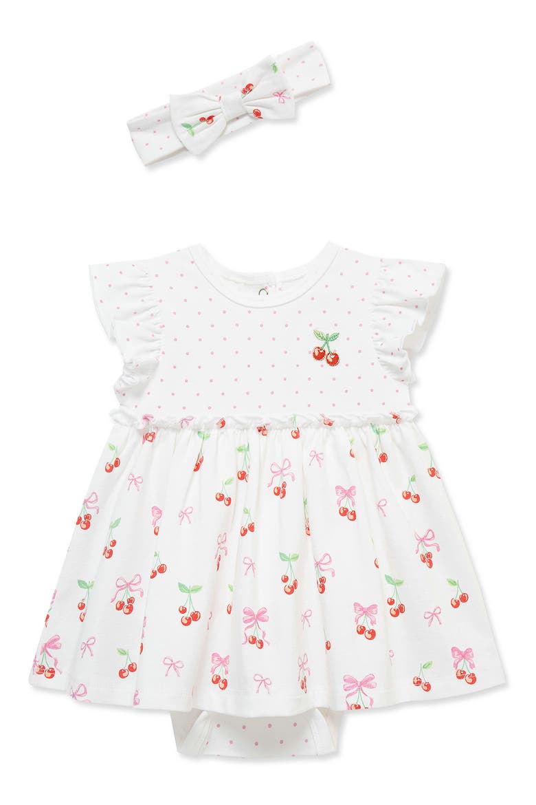 Kids' Cherries Bodysuit Dress & Headband Set, Main, color, WHITE MULTI