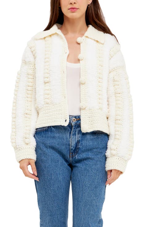 Premium Mixed Yarn Pompom Cardigan