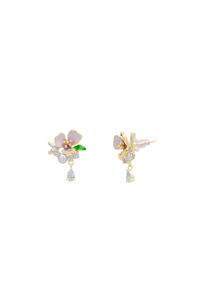 Spero London Pansy Violet Floral Earring in Sterling Silver, Main, color, Gold