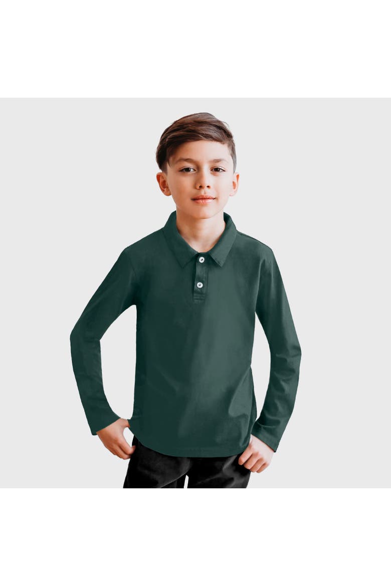 Baby Boys 100% Cotton Knit Jersey 2-Button Long Sleeve Polo, Alternate, color, Uniform Hunter Green
