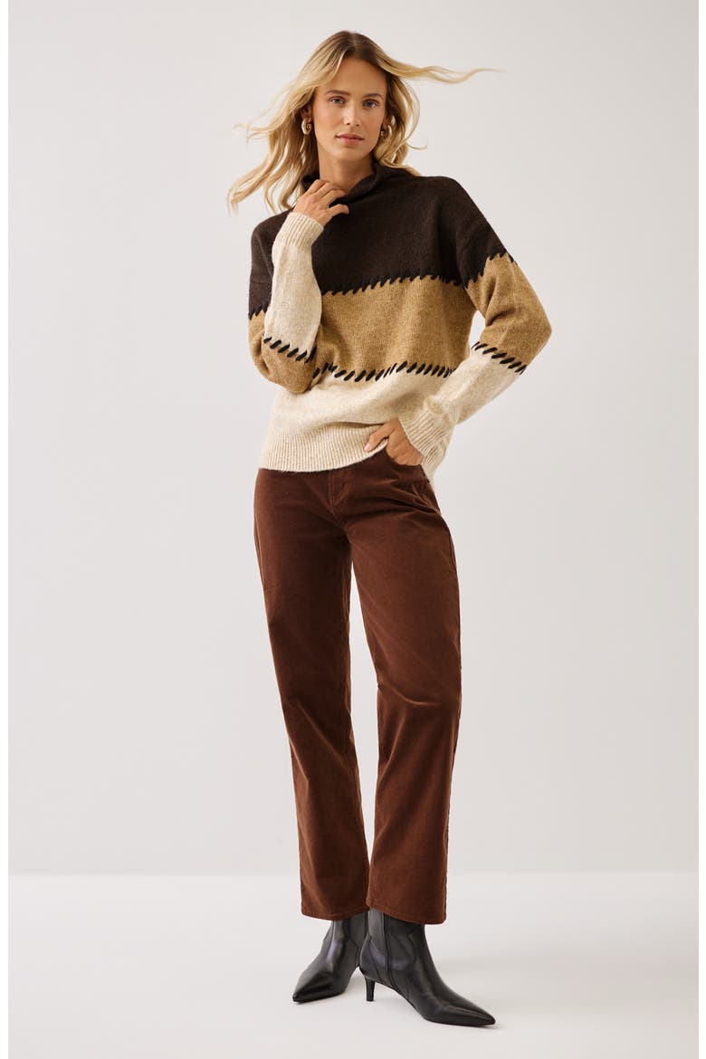 Contrast Stitch Mock Neck Sweater, Alternate, color, BROWN
