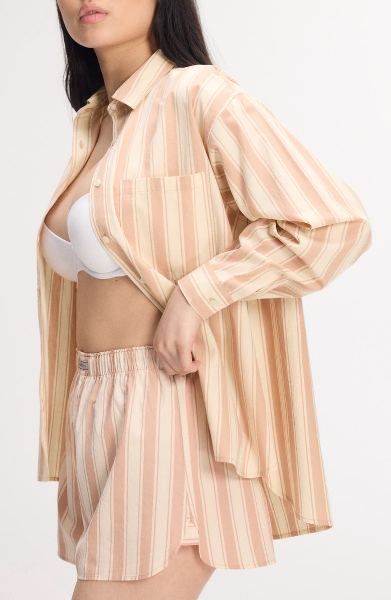 SAVAGE X FENTY Kickback Casuals Pajama Button-Up Shirt, Alternate, color, Lowlit Beige/ Sienna