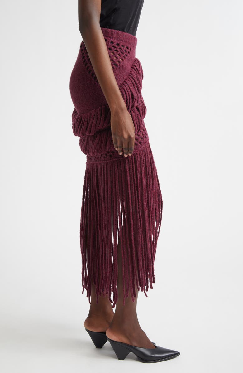 Diotima Medusa Fringed Wool Blend Sweater Skirt, Alternate, color, Barolo