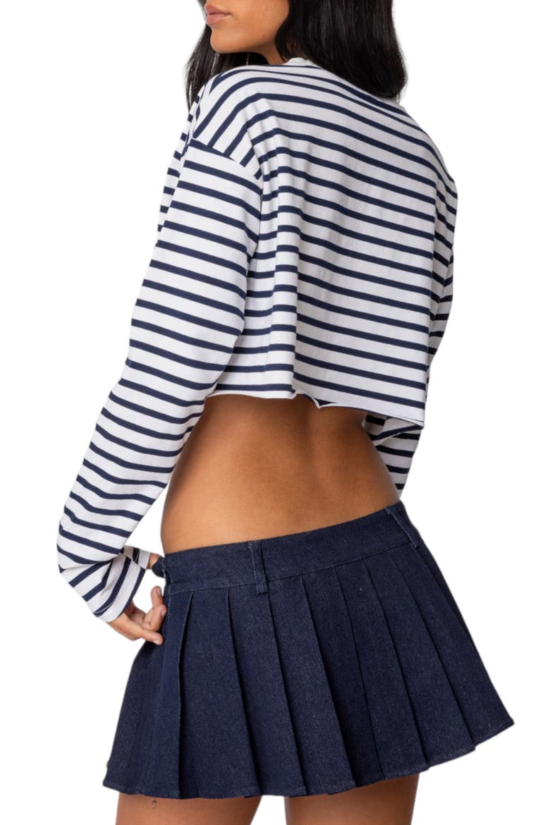 Stripe Stretch Cotton Crop Top, Alternate, color, NAVY-AND-WHITE