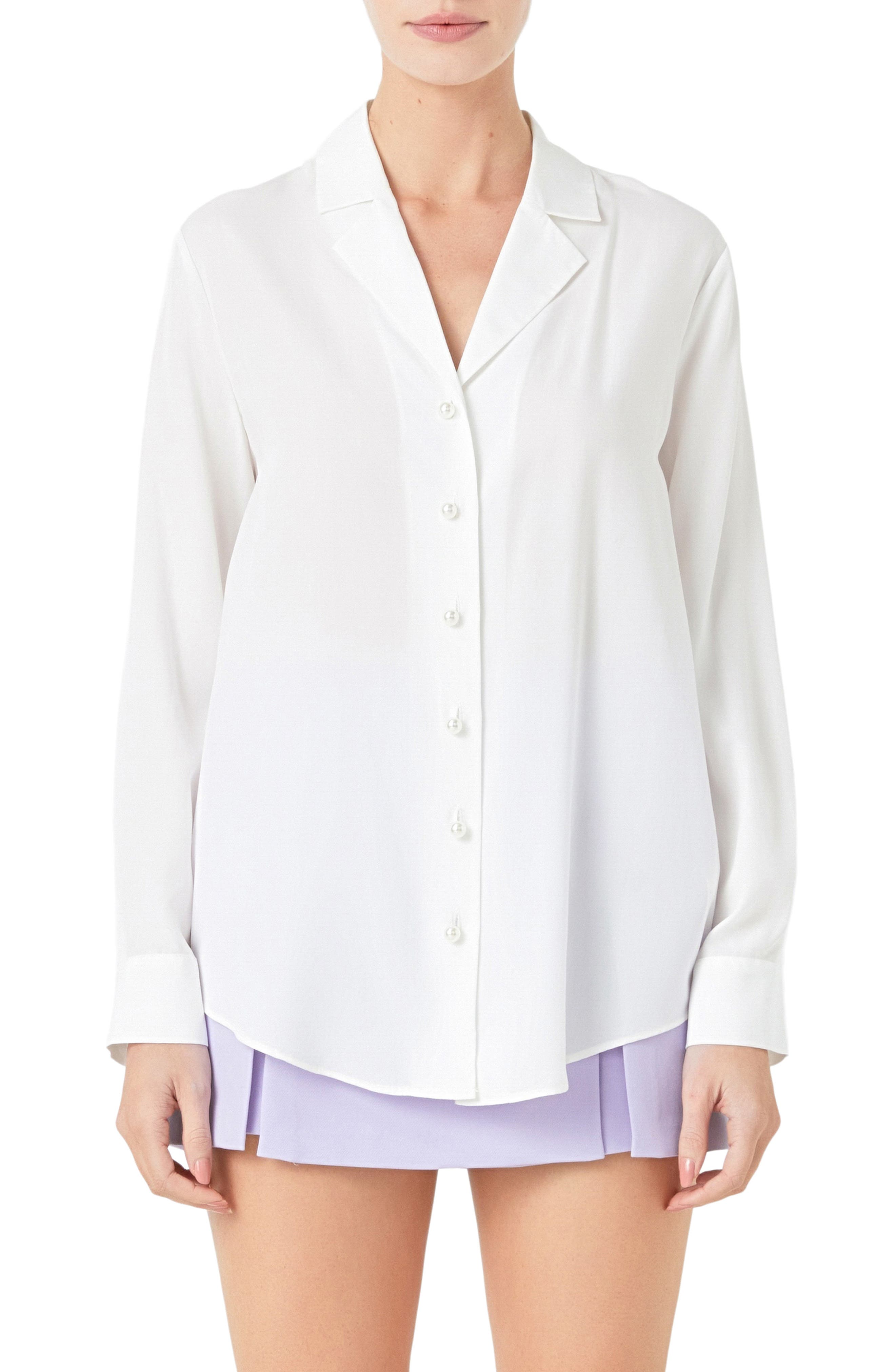 Notched Lapel Long Sleeve Button-Up Shirt - image 3