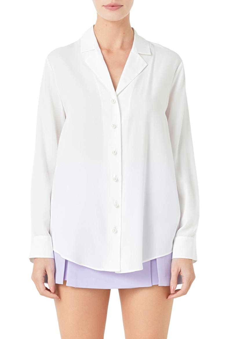 Notched Lapel Long Sleeve Button-Up Shirt, Main, color, WHITE